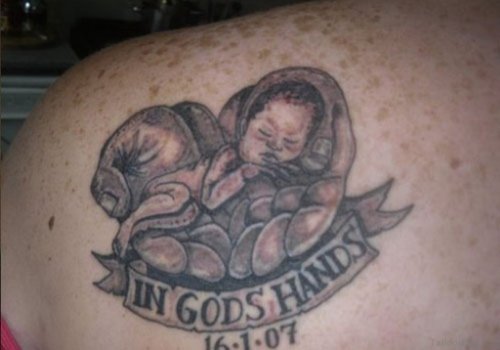 In Gods Hands Memorial Baby Angel Tattoo